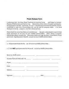 photo release form template photo release form