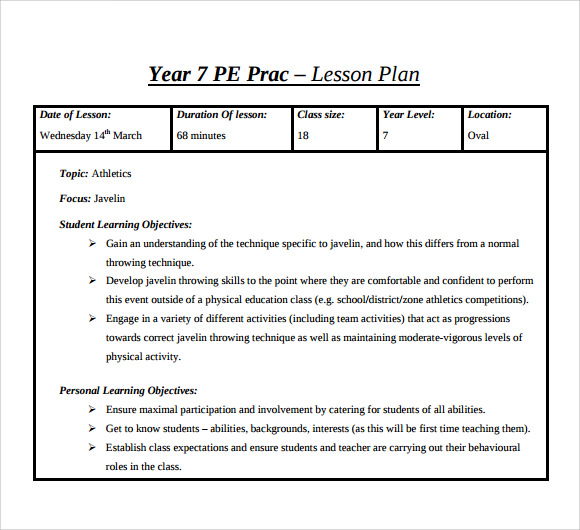 phys ed lesson plan template