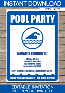 pool party invite template printable pool party invitation template