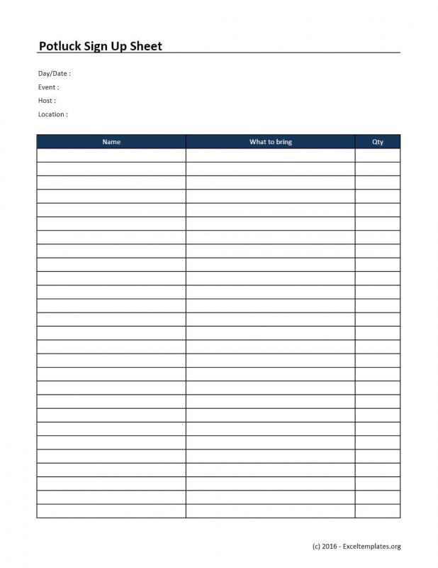 potluck sign up sheet template