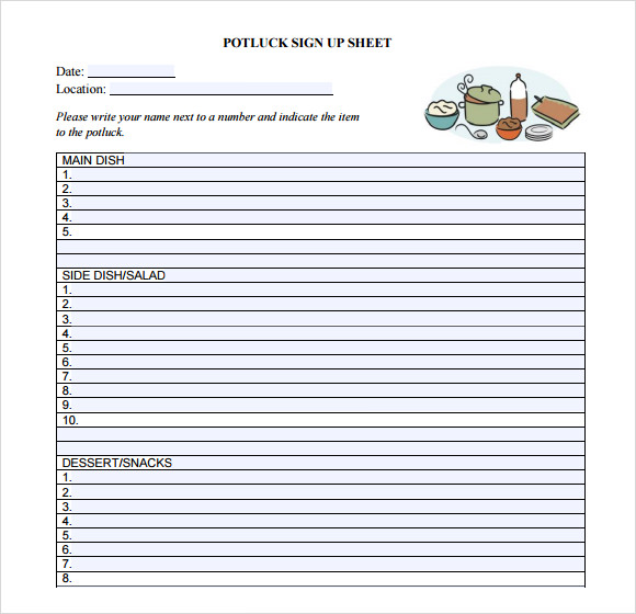 potluck sign up sheet template