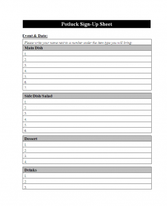 potluck sign up sheet template potluck signup sheet template