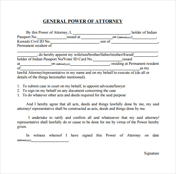 power of attorney example