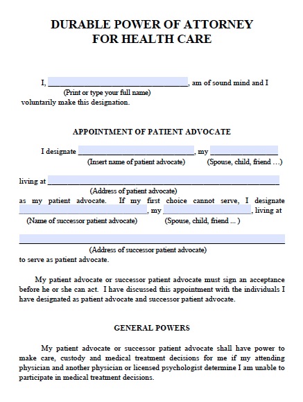 power of attorney form free printable