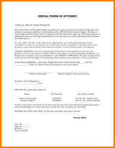 power of attorney sample special power of attorney sample letter 10