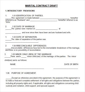 prenup agreements template marriage contract draft