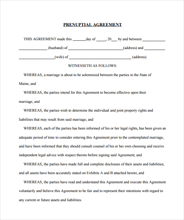 prenuptial agreement sample