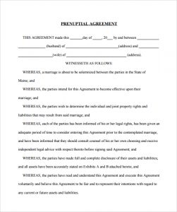 prenuptial agreement template prenuptial agreement example