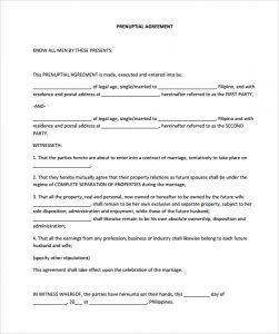 prenuptial agreement templates prenuptial agreement free pdf