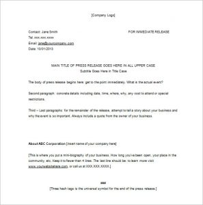 press release format template blank event press release sample download
