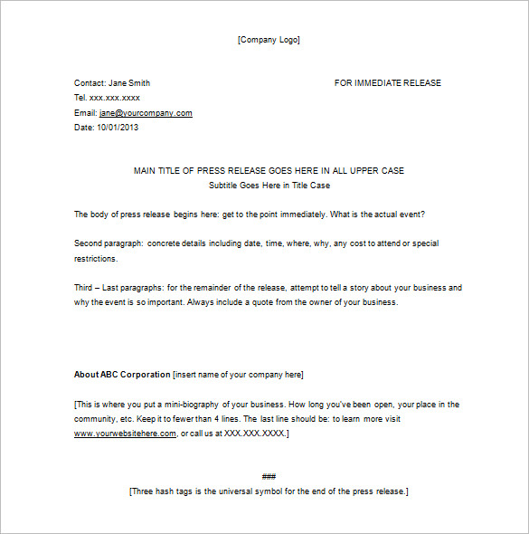 press release format template