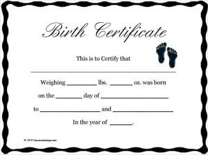 printable birth certificate printable blank baby birth certificate template download