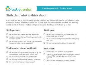 printable birth plan birth plan notes ca