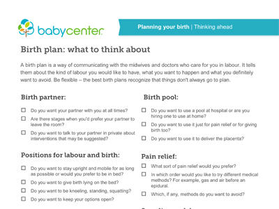 printable birth plan