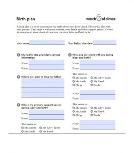 printable birth plan birth plan template