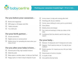 printable birth plan caesarean hospital checklist