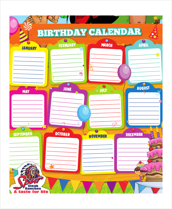 printable birthday calendar