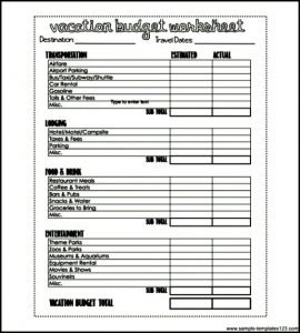 printable budget worksheet pdf free vacation budget worksheet printable pdf