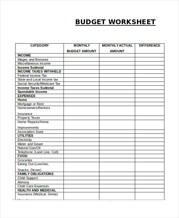 printable budget worksheet pdf