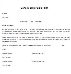 printable general bill of sale bill of sale pdf