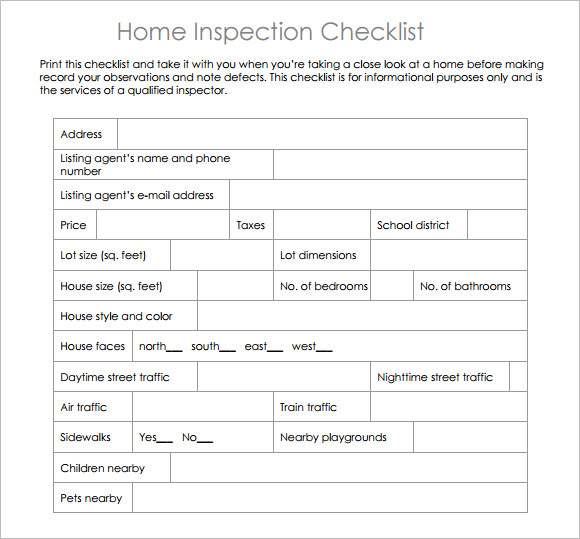 printable home inspection checklist for buyers