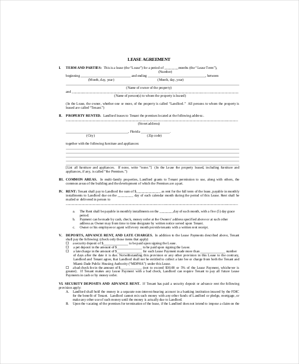 printable lease agreement