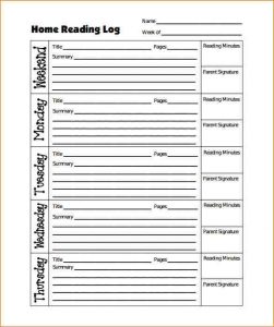 printable mileage log reading log pdf printable home reading log template pdf format