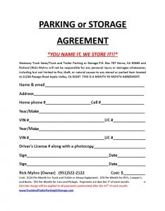 printable rental agreement parking and storage agreement