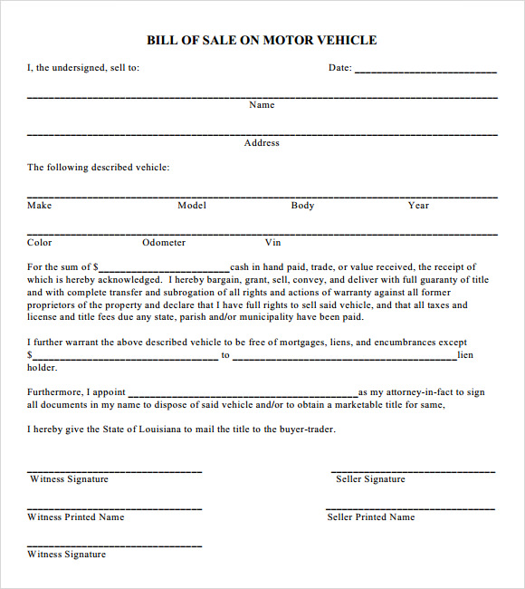 printable vehicle bill of sale