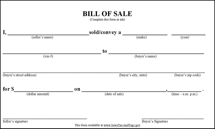 printable vehicle bill of sale