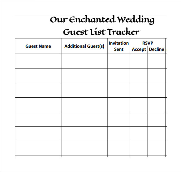 printable wedding guest list