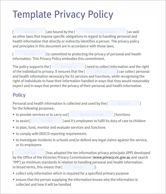 privacy policy example
