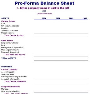 pro forma template pro forma balance sheet