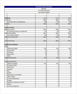 pro forma template pro forma income statement template excel