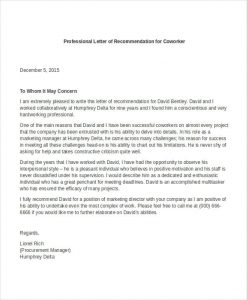 professional letter of recommendation professional letter of recommendation for coworker