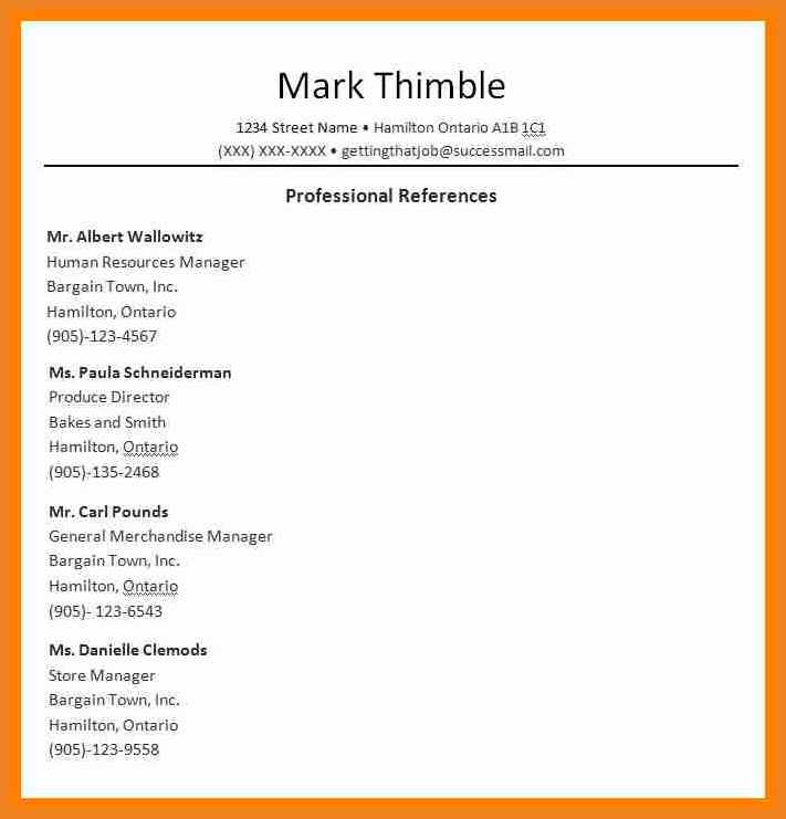professional reference list template word