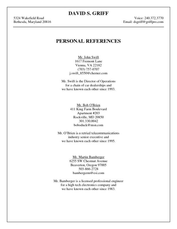 professional references template