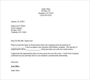 professional resignation letter formal resignation letter for two weeks notice free pdf