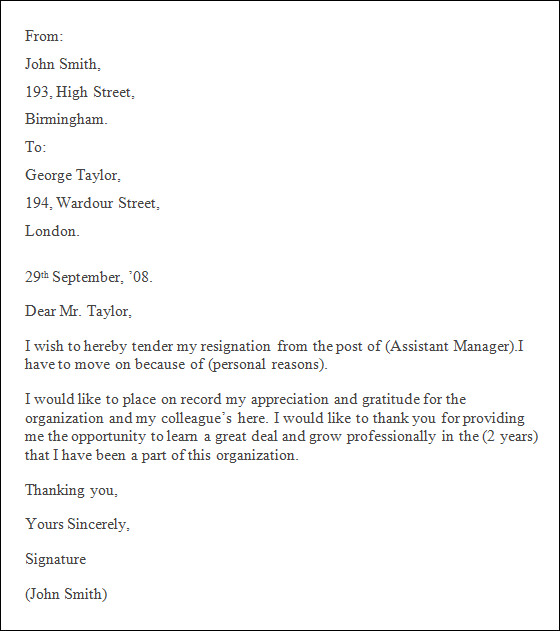 professional resignation letter