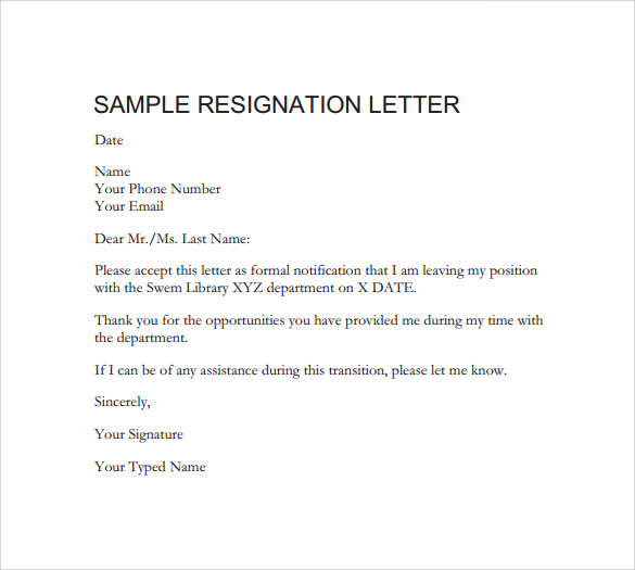 professional resignation letter sample