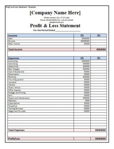 profit and loss statement form profit and loss