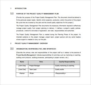 project management plan template project quality management plan word format free download