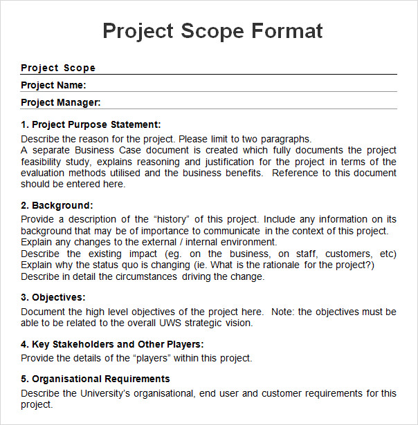 project scope example