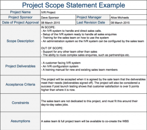 project scope example project scope statement example