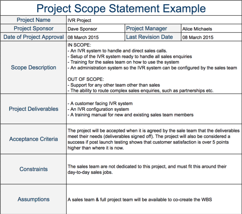 project scope example