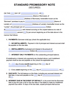 promissory note example secured promissory note template