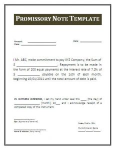 promissory note sample promissor note template