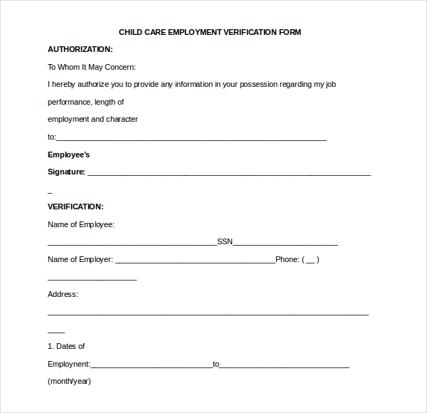 proof of employment form