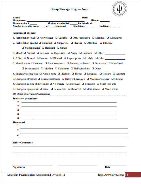 psychotherapy progress note template pdf
