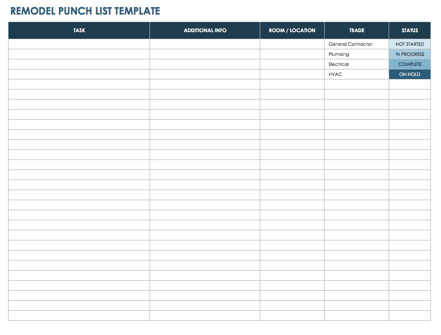 punch list template